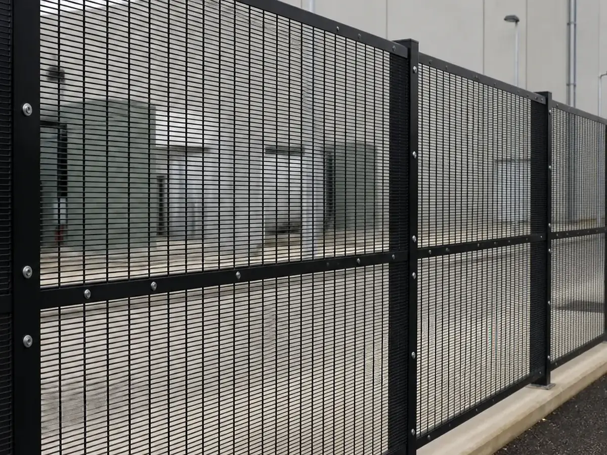 close-up of 358 anti-climb fence panel and anti-tamper fixing detail