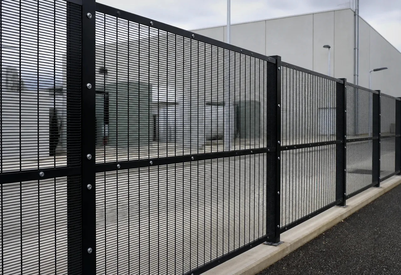 358 anti-climb rigid mesh fence panel with narrow aperture and security fixing system