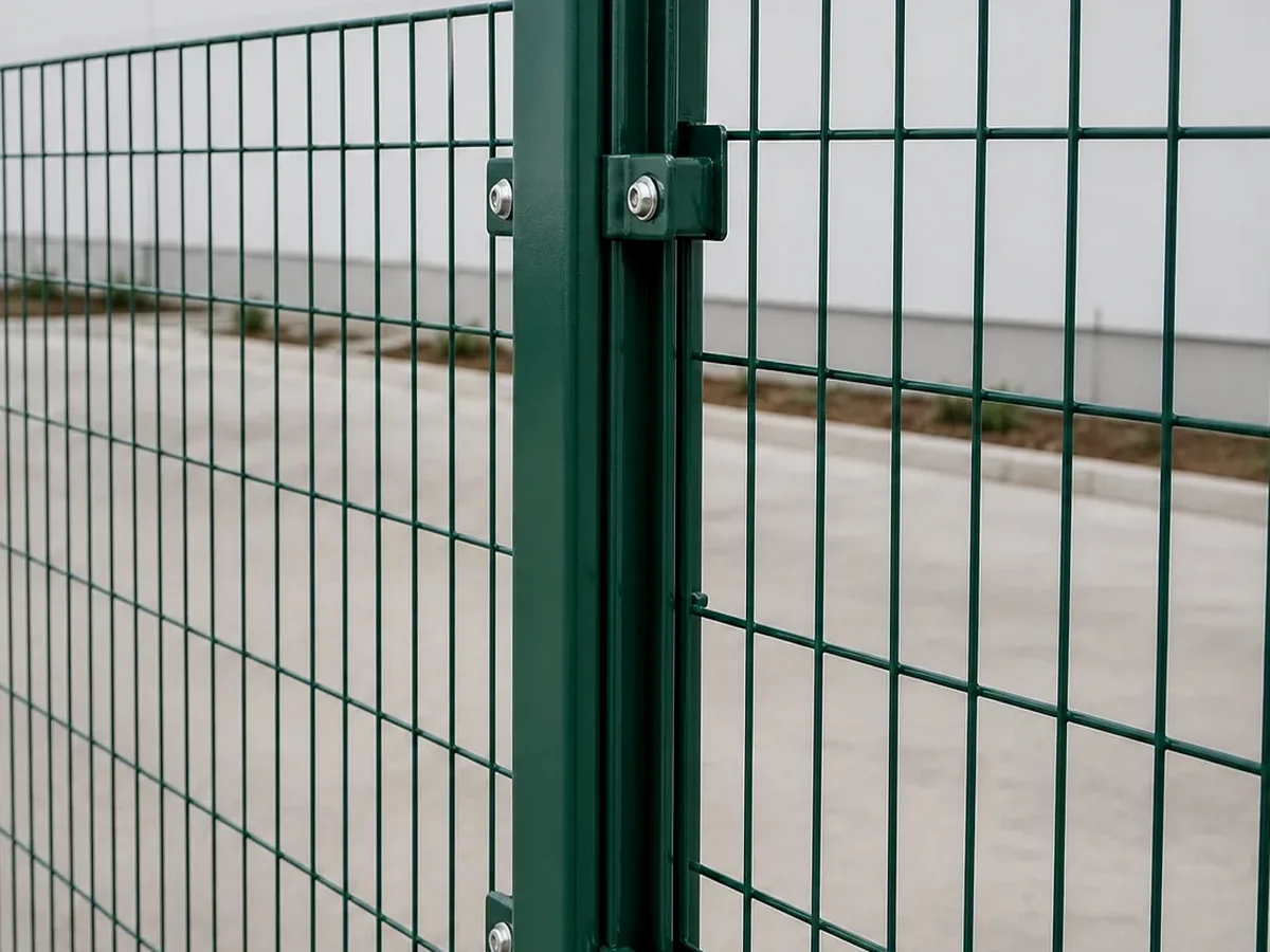 close-up of 3D welded mesh fence panel with V-bend profile