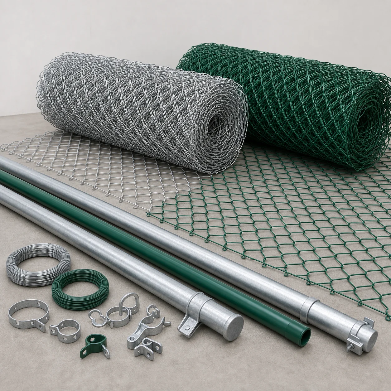 chain link fence rolls with posts rails tension wire and fittings