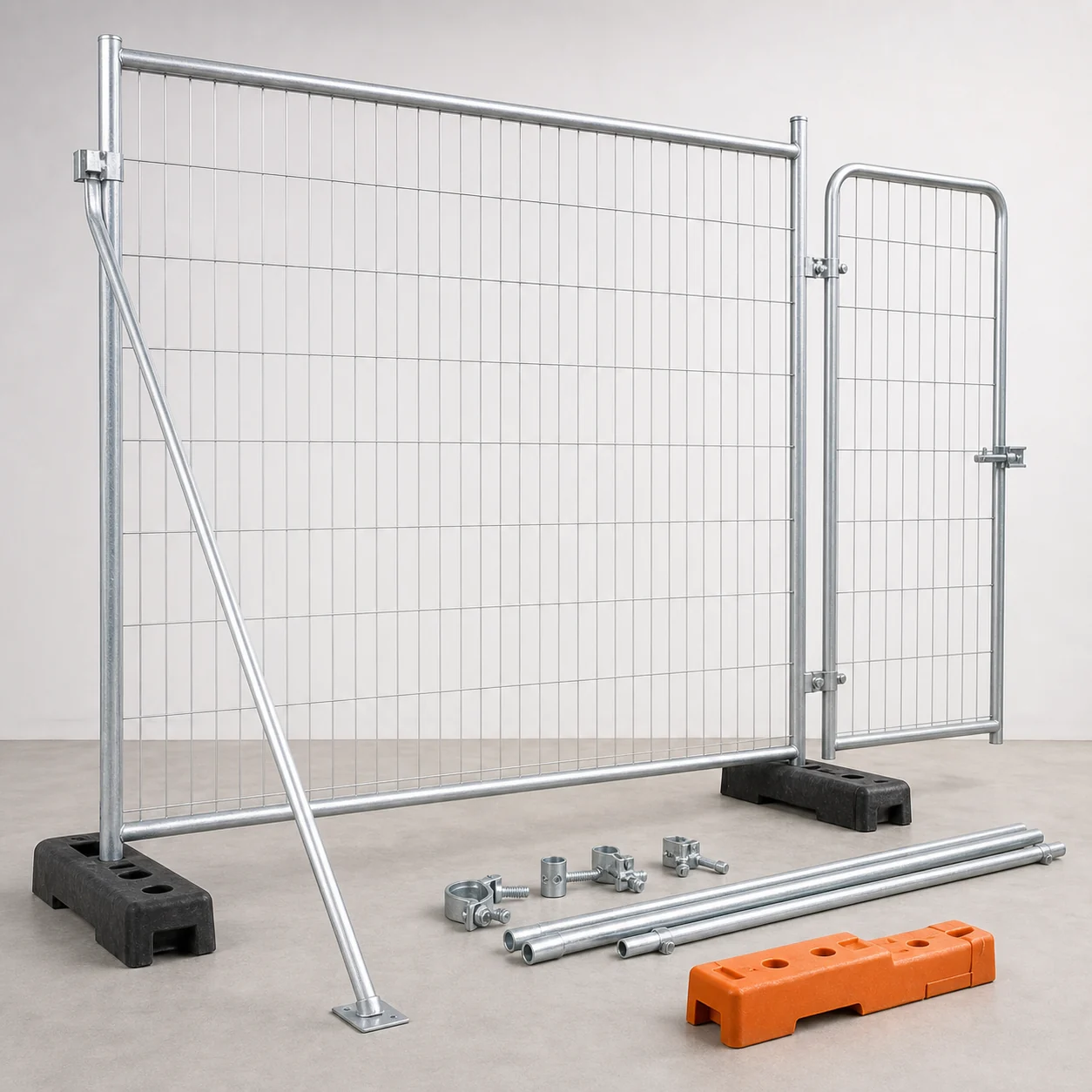 temporary fence panel with feet clamps braces gate and accessories