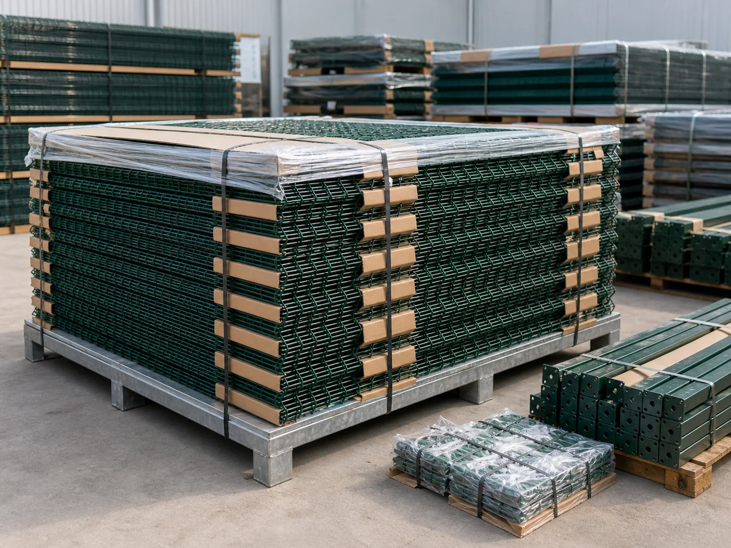 wire mesh fence panels packed on export pallet