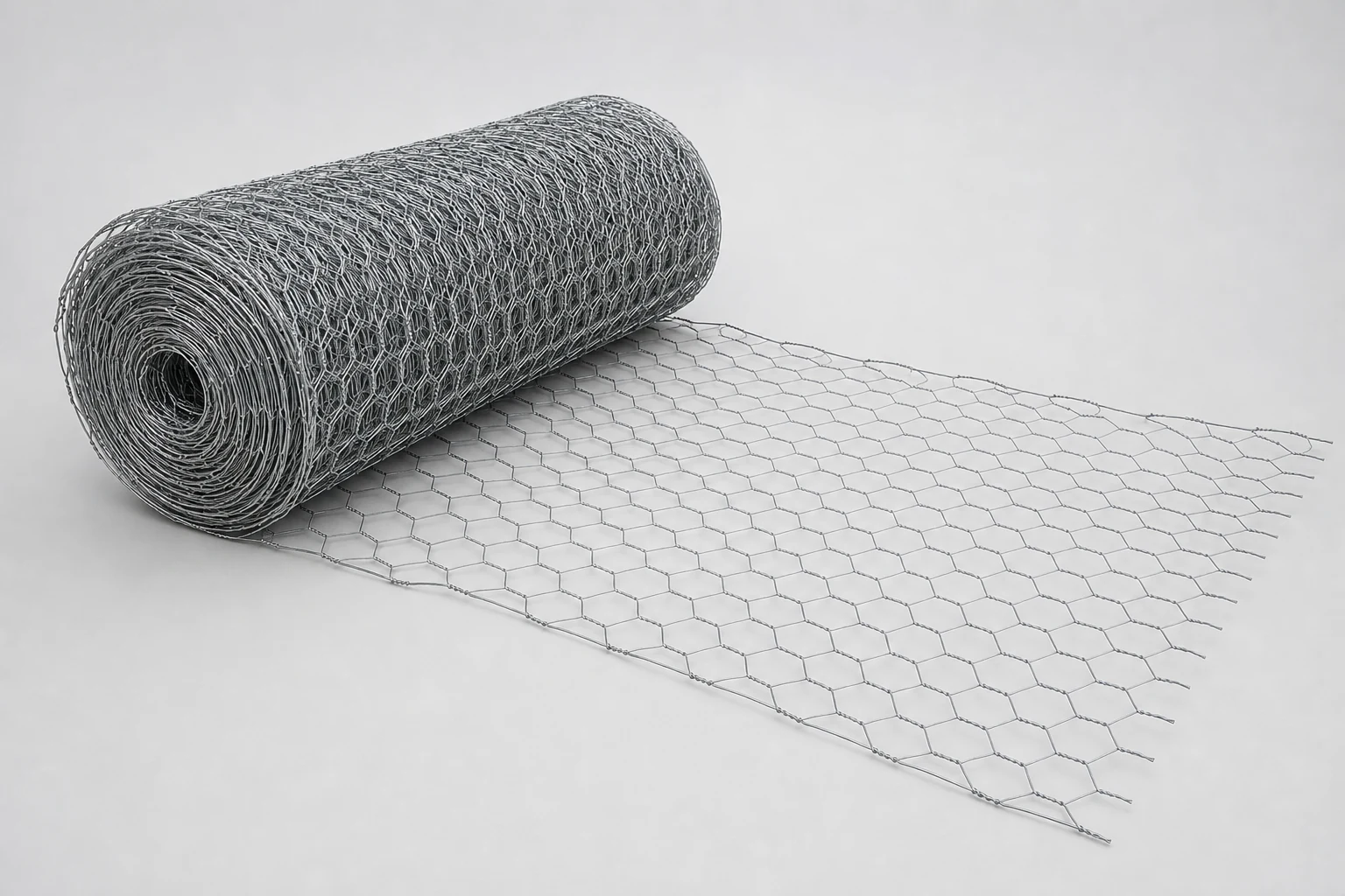reference complete galvanized chicken wire roll partly unrolled with flexible hexagonal twisted mesh