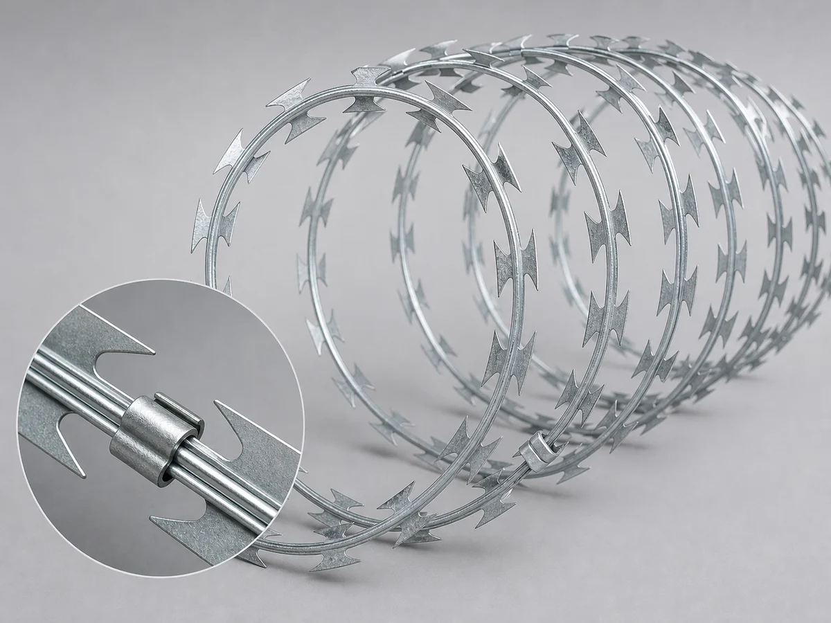 complete concertina razor wire coil with blade tape core wire and loop clips