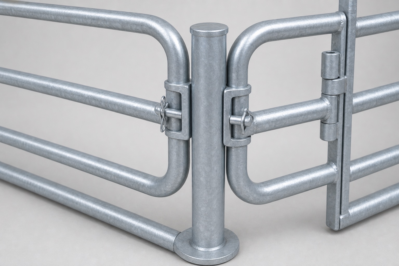 galvanized horse yard panel pin and lug connection with rounded rails and joining post