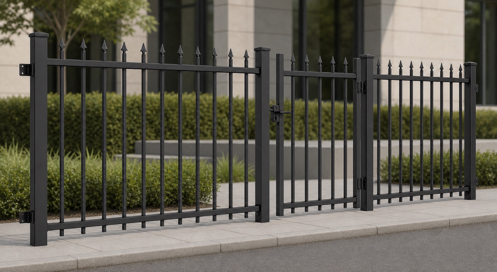 customizable ornamental steel picket fence panels posts and matching pedestrian gate