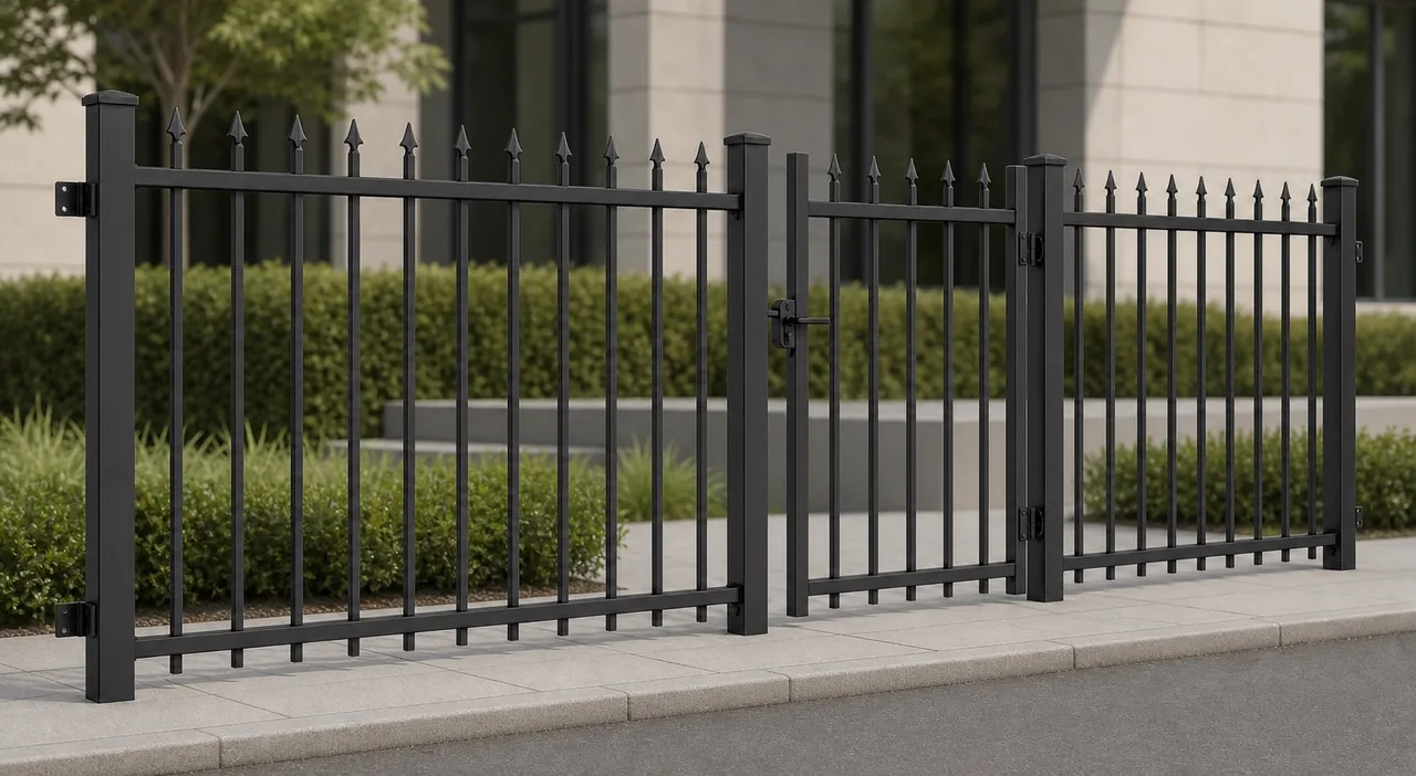 customizable ornamental steel picket fence panels posts and matching pedestrian gate