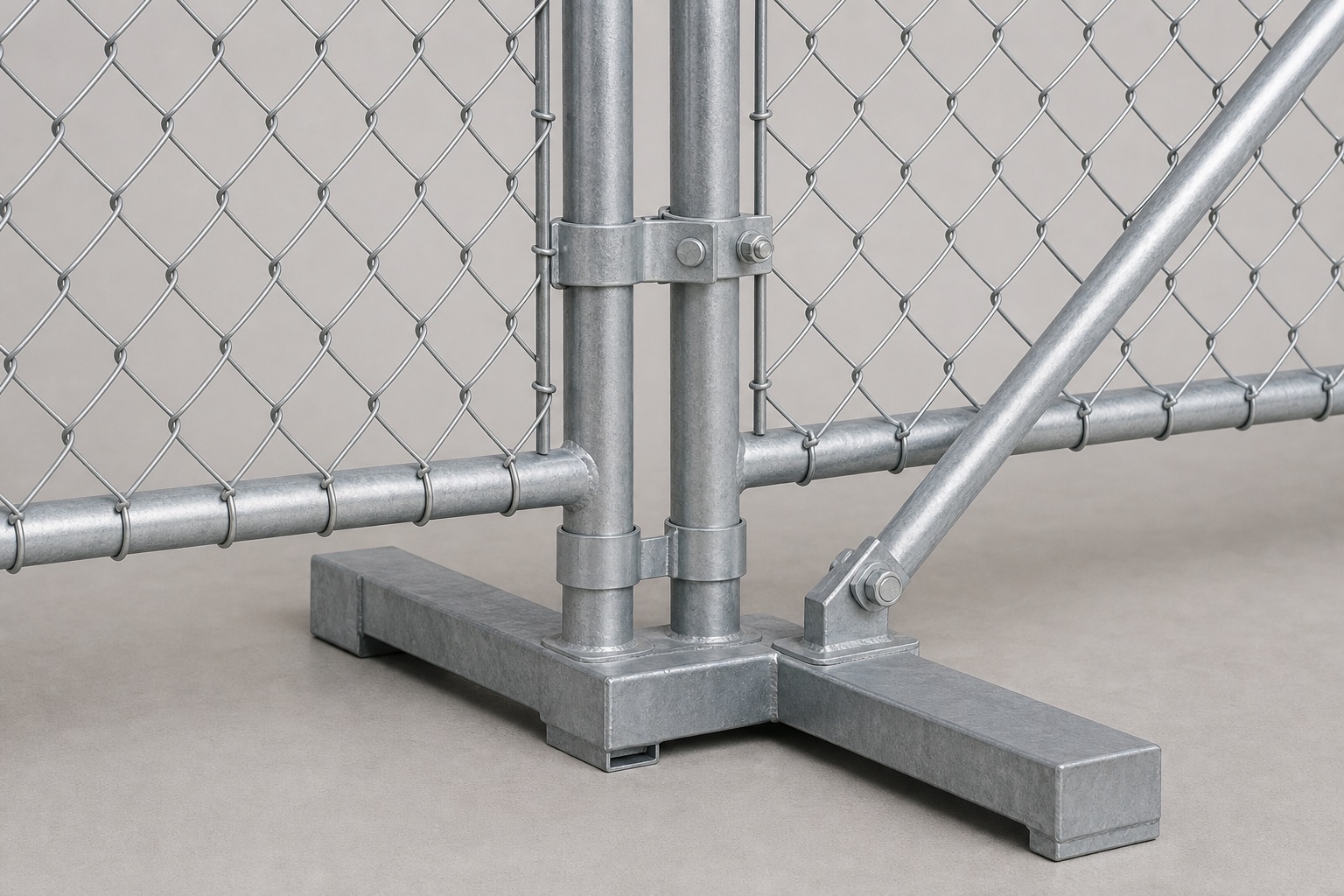portable chain link fence woven diamond mesh frame coupler base and brace hardware detail