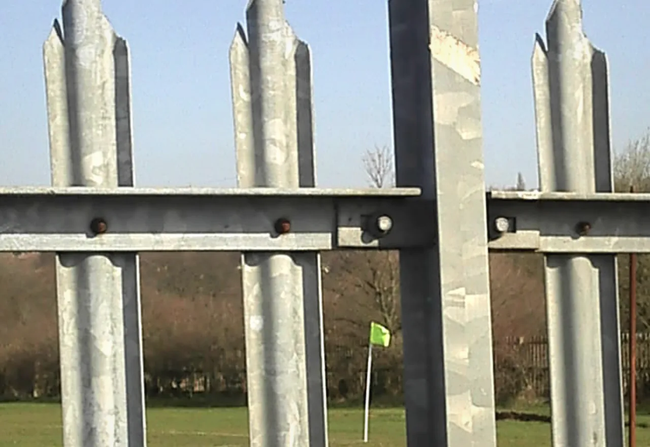 Steel palisade security fence with vertical pales